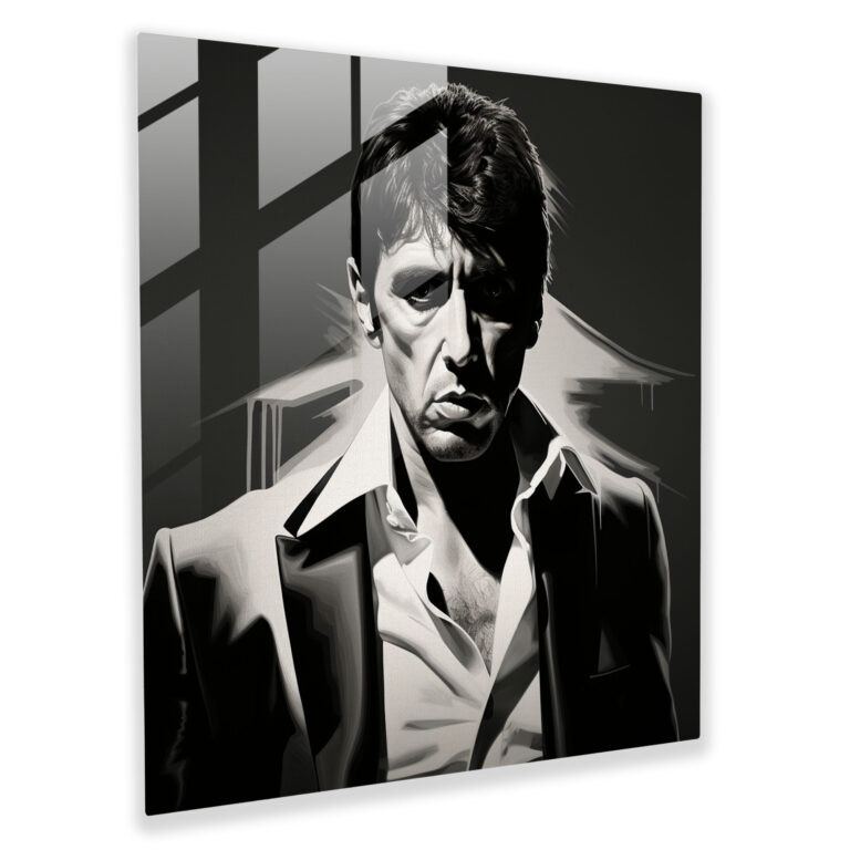 Scarface Moody Portrait Glass Print - Scarface, Home Decoration, Black And White Portrait, Scarface