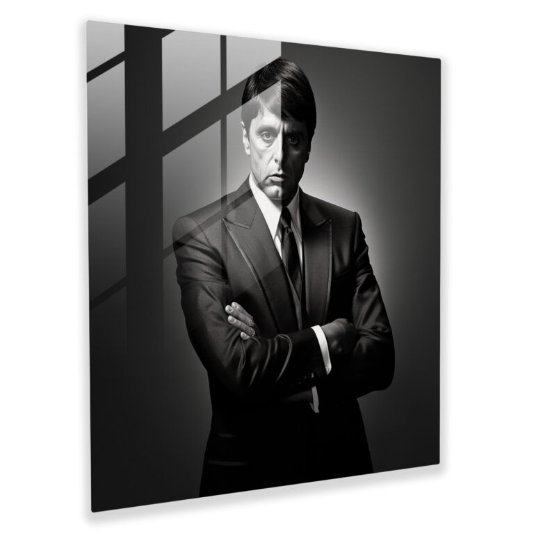 Scarface Classic Black And White Glass Print - Scarface, Glass Art, Classic Black And White Photograph, Home Decoration