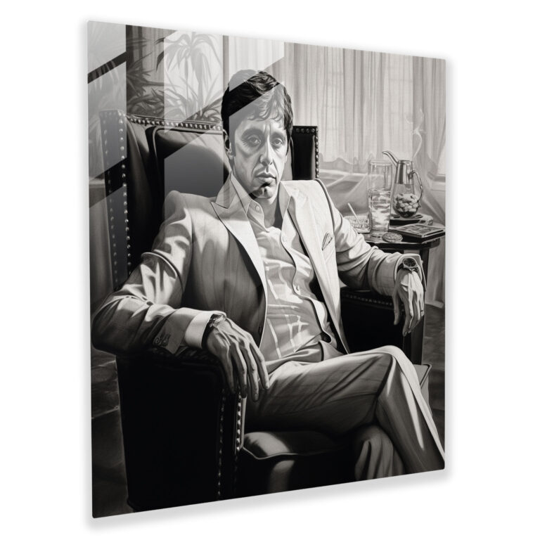 Scarface Realistic Pencil Glass Print - Scarface, Glass Print, Wall Decoration, Scarface