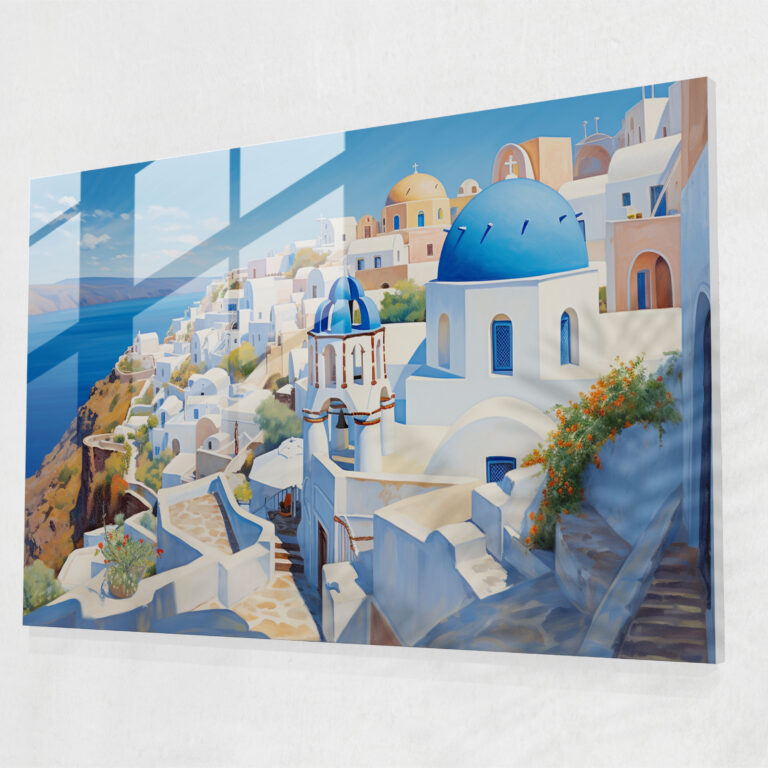 Santorini Glass Wall Decoration - Santorini, Exquisite Details, Glass Art, Modern Art
