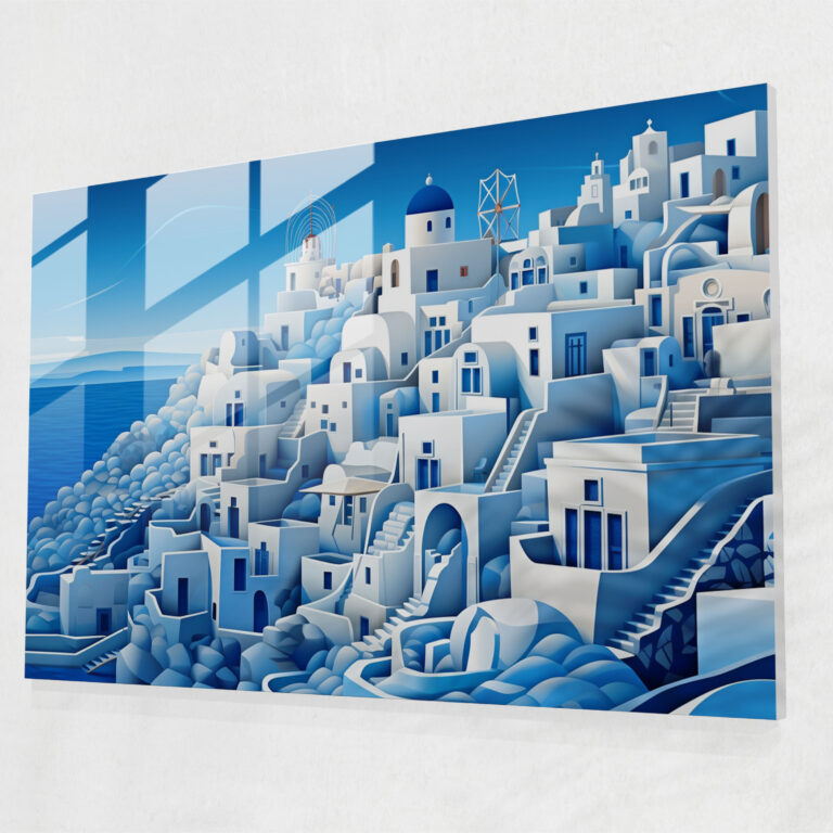 Santorini Glass Print - Geometric Glass Wall Art - Santorini, Modern Art, Santorini, Glass Art