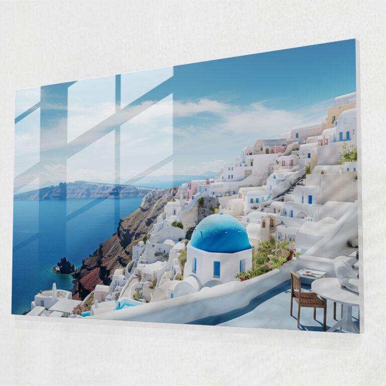 Santorini Glass Wall Art - Santorini, Modern Art, Aegean Sea, Wall Decoration