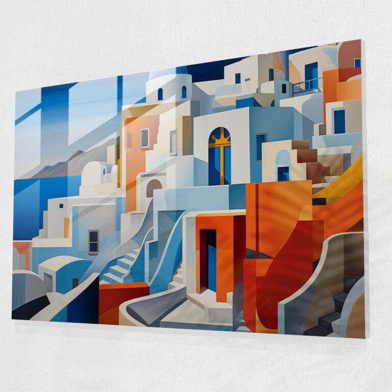 Santorini Glass Wall Decoration - Santorini, Glass Art, Modern Art, Santorini