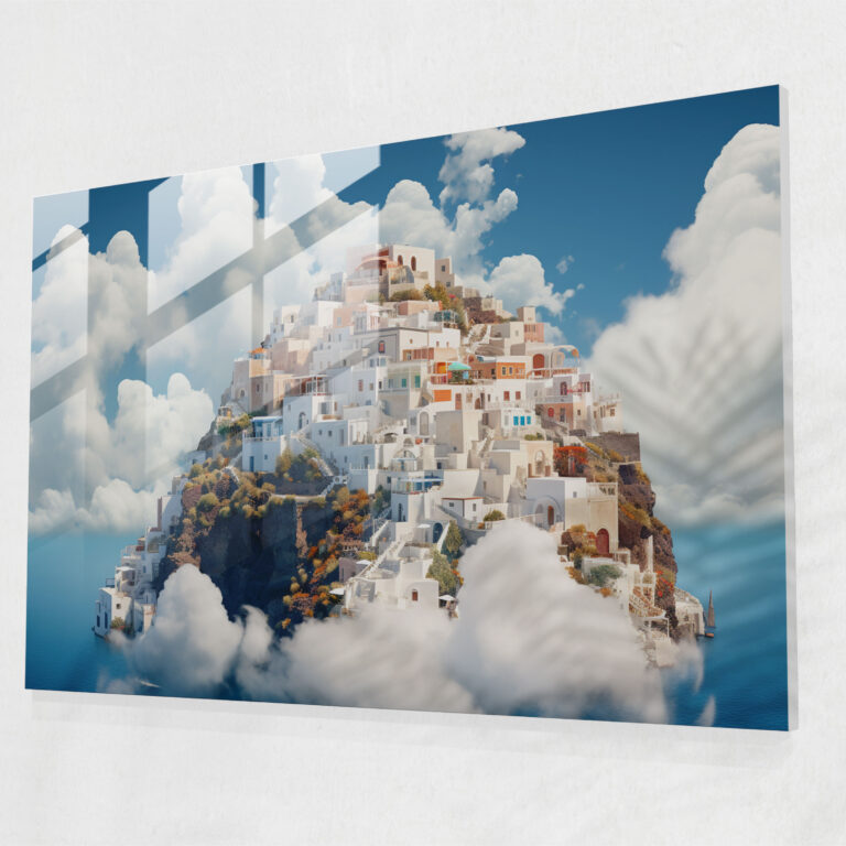 Santorini Glass Print - Santorini, Glass Art, Digital Art, Houses