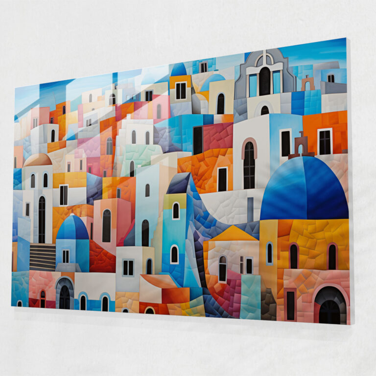 Santorini Glass Art - Santorini, Glass Wall Art, Glass Art, Architecture