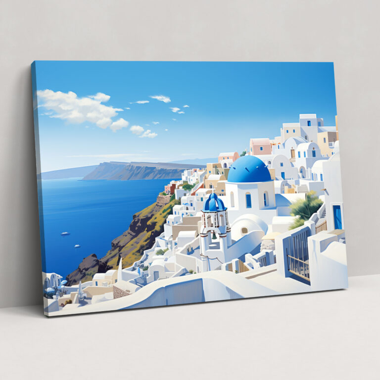 Santorini Wall Art - Traditional Blue And White Buildings Canvas Print - Santorini, Tranquility, Wall Art, Beauty