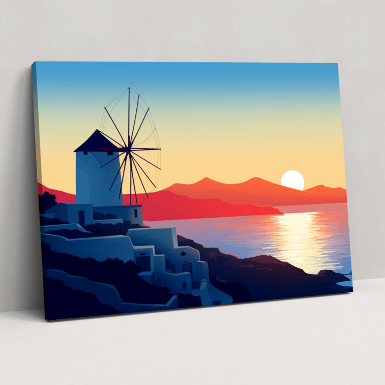 Santorini Canvas Print - Minimalist Wall Art - Santorini, Santorini Windmill, Santorini, Home Decoration