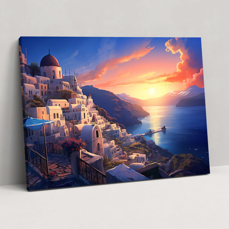 Santorini Canvas Print - Digital Illustration Wall Art - Santorini, Fantasy, Wall Art, Canvas