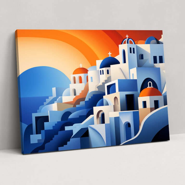 Santorini Wall Decoration - Geometric Design - Santorini, Modern Sophistication, Geometric Design, Canvas