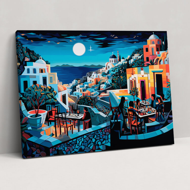 Santorini Wall Art - Pop Art Mosaic Canvas Print - Santorini, Canvas, Nightlife, Home Decoration