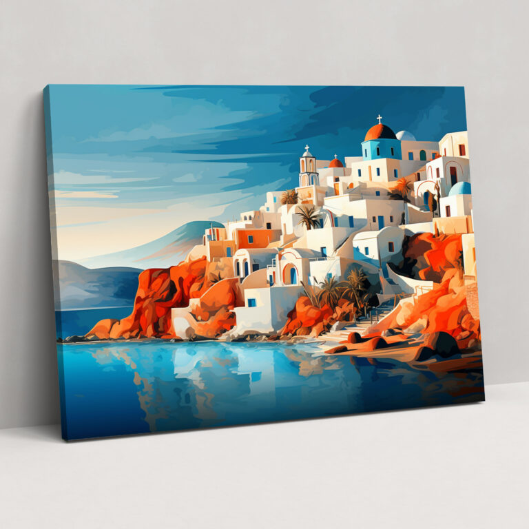 Santorini Canvas Print - Abstract Digital Art Wall Decoration - Santorini, Canvas Wall Art, Vibrant Colors, Home Decoration