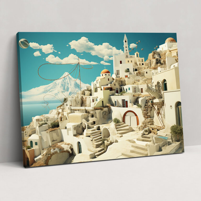 Santorini Wall Art - Surreal Collage Canvas Print - Santorini, Canvas, Canvas Wall Art, Whimsical