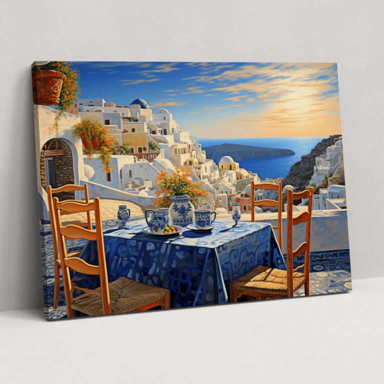 Santorini Wall Decor - Santorini, Canvas, Canvas Print, Romantic Dinner Setting