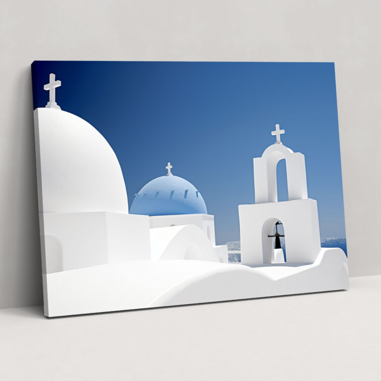 Santorini Canvas Print - Santorini, Minimalist Artwork, Blue-Domed Churches, Canvas Print