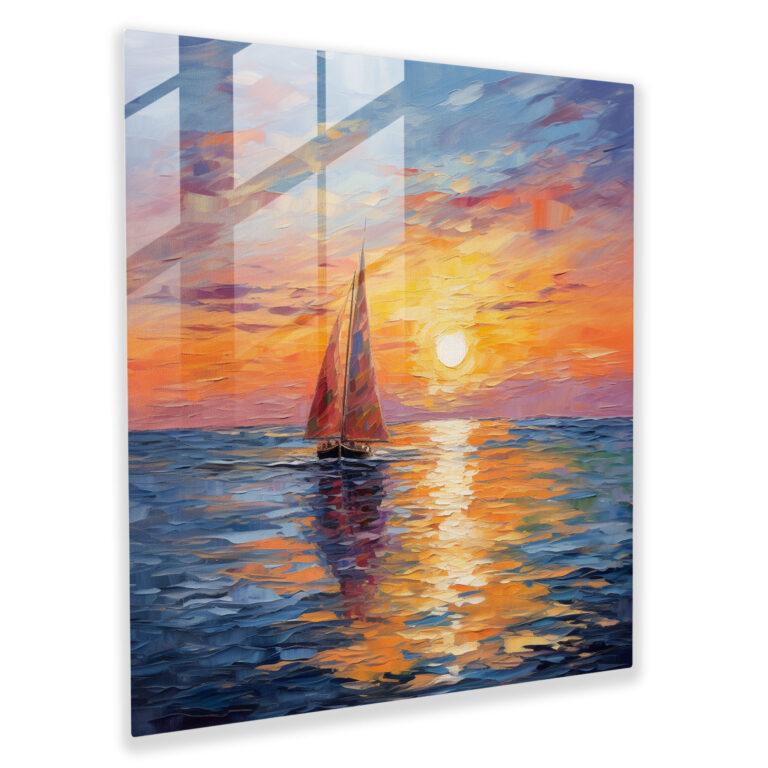 Sunset Sailboat Glass Print - Sailboat, Glass Wall Art, Modern Art, Glass Print