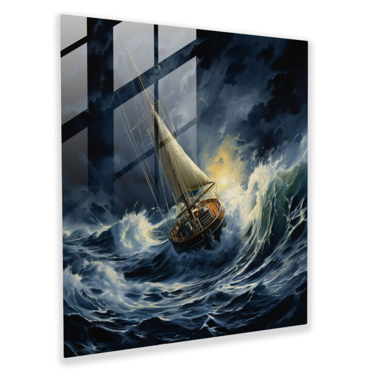 Stormy Seas Sailboat Glass Print - Sailboat, Home Decoration, Glass Print, Glass Art