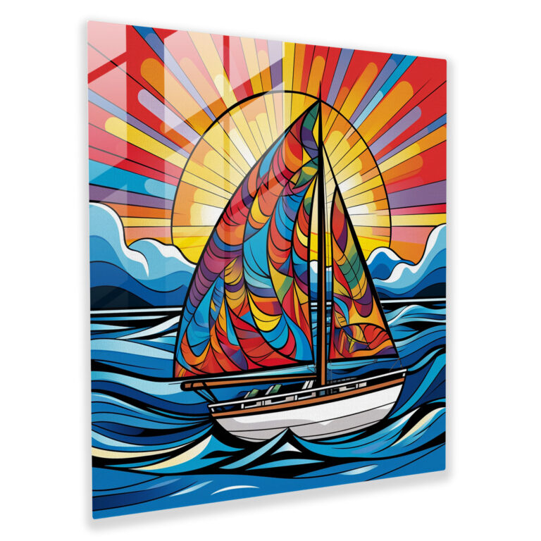 Colorful Sailboat Glass Print - Sailboat, Sailboat, Modern Art, Home Decoration