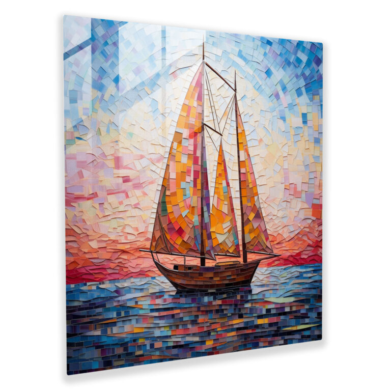 Geometric Sailboat Glass Print - Sailboat, Wall Decoration, Sailboat, Modern Art