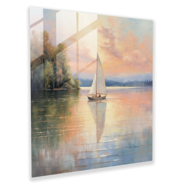 Pastel Lake Sailboat Glass Print - Sailboat, Sailboat, Glass Art, Wall Decoration