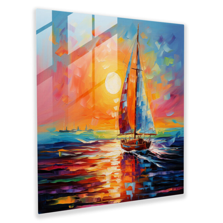 Abstract Sailboat Glass Print - Sailboat, Modern Art, Vibrant Colors, Glass Art