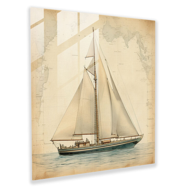 Vintage Sailboat Glass Print - Sailboat, Glass Art, Classic Nautical Illustration, Modern Art