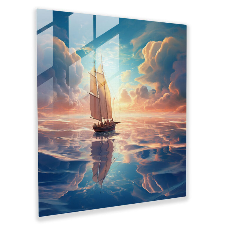 Surreal Sailboat Glass Print - Sailboat, Sailboat, Modern Art, Dreamlike