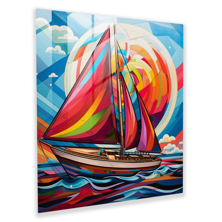 Pop Art Sailboat Glass Print - Sailboat, Graphic Design, Sailboat, Glass Art