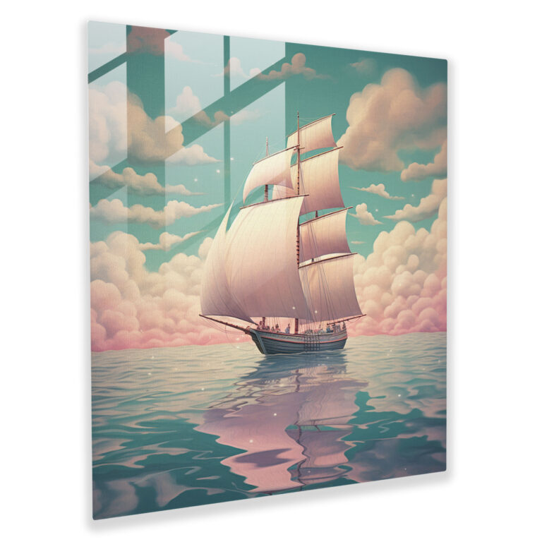 Sailboat Glass Print - Sailboat, Imagination, Glass Art, Sailing On A Cloud