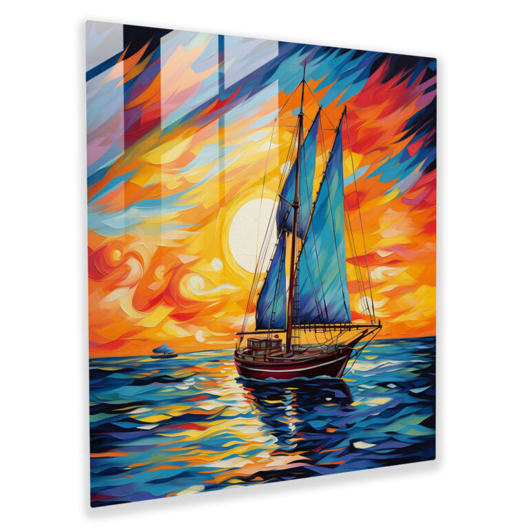 Sailboat Glass Print - Sailboat, Wall Decoration, Glass Art, Bright And Vibrant Background