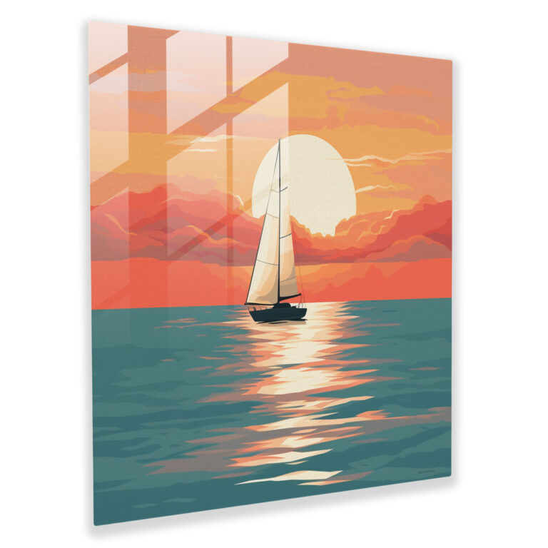 Sailboat Horizon Glass Print - Sailboat, Beautiful, Modern Art, Minimalist Illustration