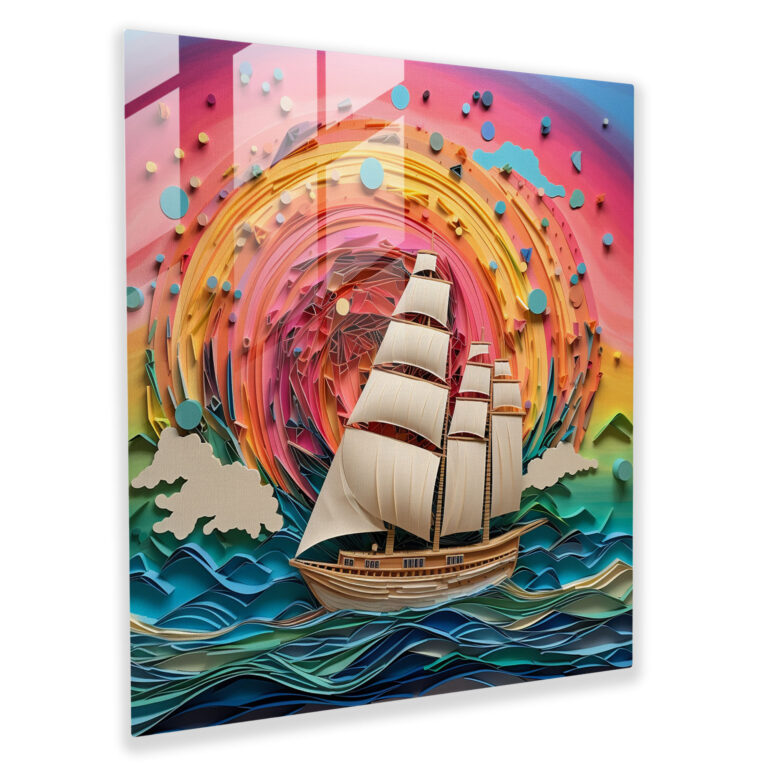 Paper Sails Glass Print - Sailboat, Wall Decoration, Glass Wall Art, Sailboat
