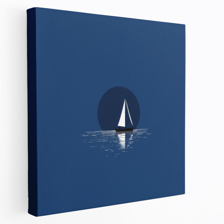 Sailboat Canvas Print - Deep Blue Silhouette - Wall Art - Sailboat, Exploration, Home Decoration, Deep Blue