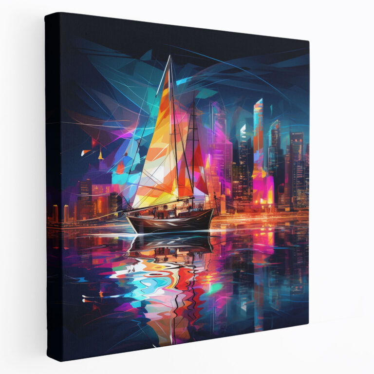 Futuristic City Sailboat Digital Canvas Print - Sailboat, Wall Art, Sailboat, Sense Of Innovation