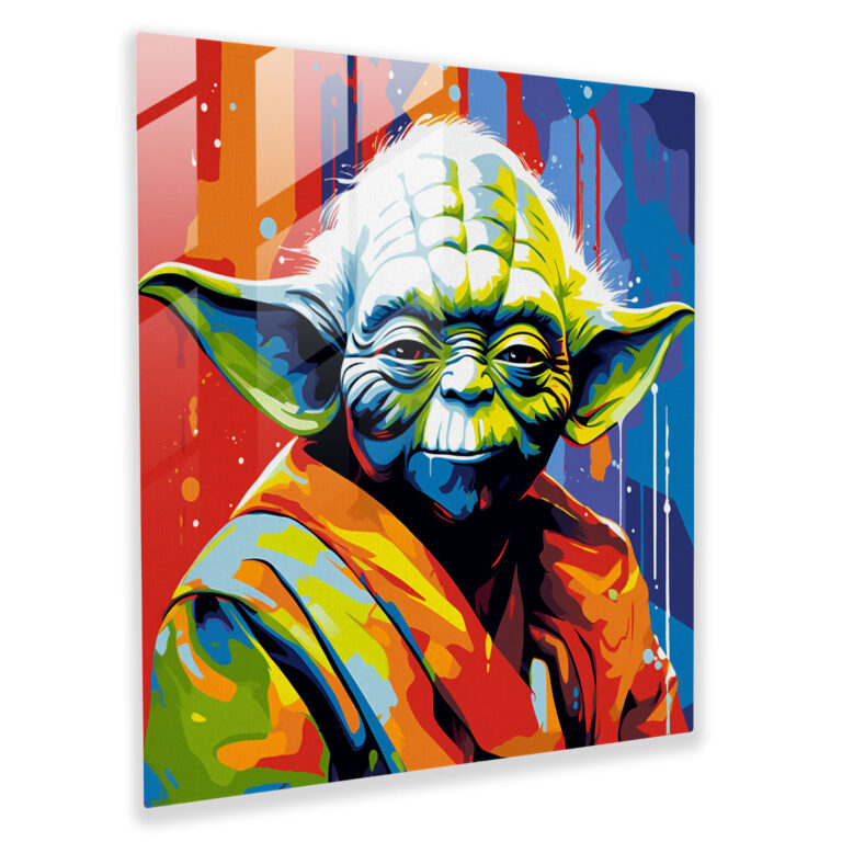 Star Wars Glass Print - Pop Art Illustration - Yoda In Vibrant Colors - Star Wars, Glass Print, Wall Decoration, Pop Art