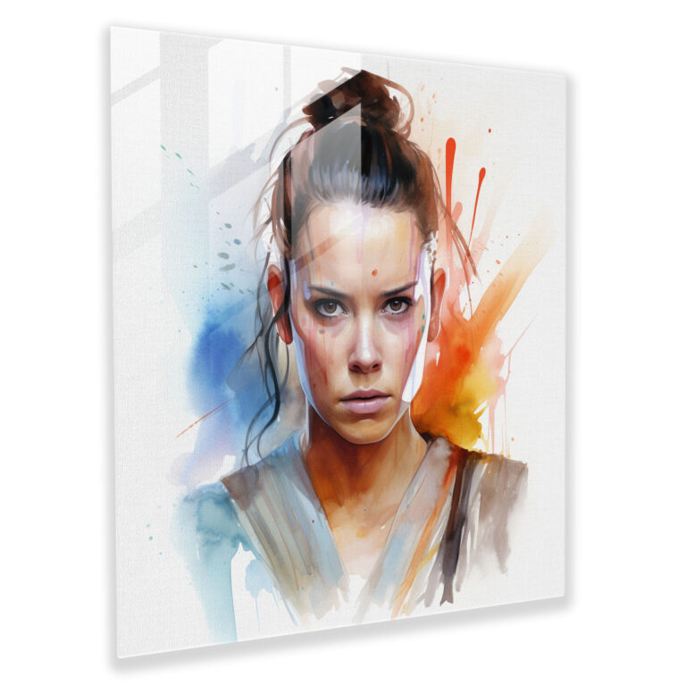Star Wars Rey Portrait Glass Print - Star Wars, Home Decoration, Watercolor, Rey