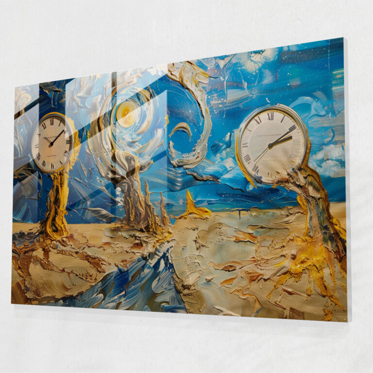 Salvador Dali Glass Print - Melting Clocks - Salvador Dali, Home Decoration, Glass Wall Art, Wall Decoration