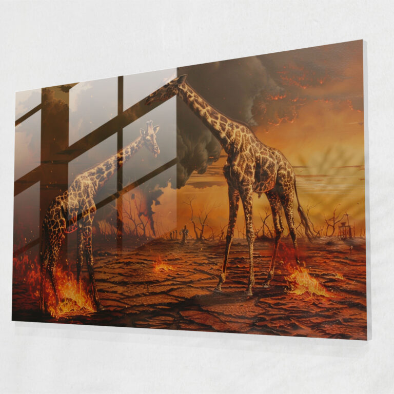Salvador Dali Glass Print - Burning Giraffes - Salvador Dali, Home Decoration, Iconic, Modern Art