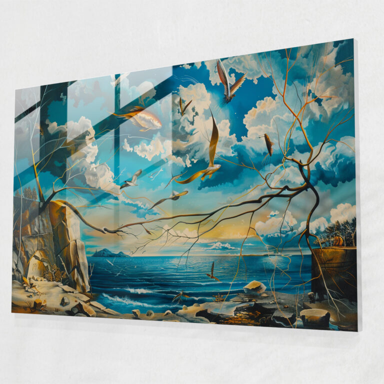 Salvador Dali Glass Print - Flying Fish - Salvador Dali, Salvador Dali, Glass Art, Surrealism