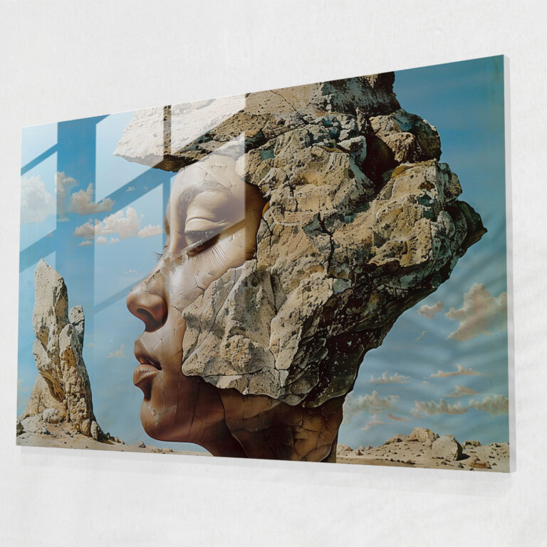 Salvador Dali Glass Wall Art - Woman's Head Rock - Salvador Dali, Unique Vision, Statement Piece, Glass Wall Art
