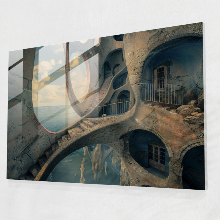 Twisted Salvador Dali Glass Wall Art - Salvador Dali, Wall Decoration, Twisted Architecture, Surreal Art