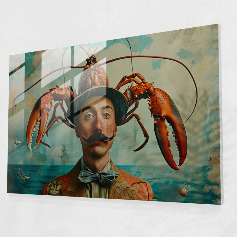 Salvador Dali Lobster Hat Glass Print - Salvador Dali, Glass Wall Art, Modern Art, Whimsical