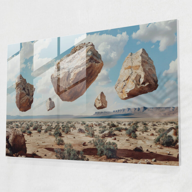 Salvador Dali Floating Rocks Glass Print - Salvador Dali, Wall Decoration, Surreal Landscape, Modern Art