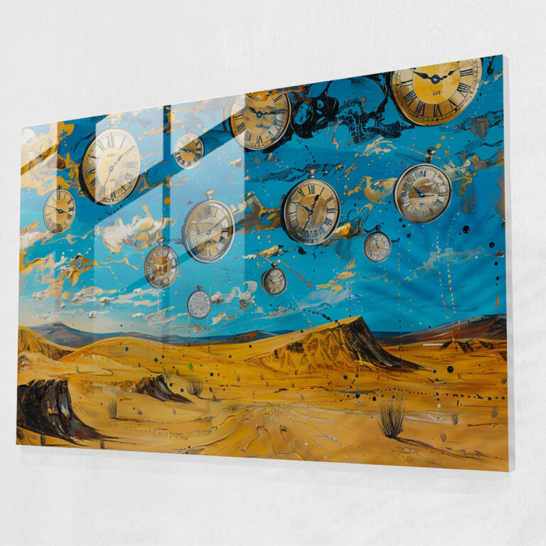 Floating Clocks In Desert Glass Print - Salvador Dali, Glass Art, Home Decoration, Modern Art