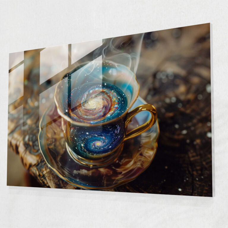 Galaxies In Teacup Glass Print - Salvador Dali, Home Decoration, Salvador Dali, Glass Art