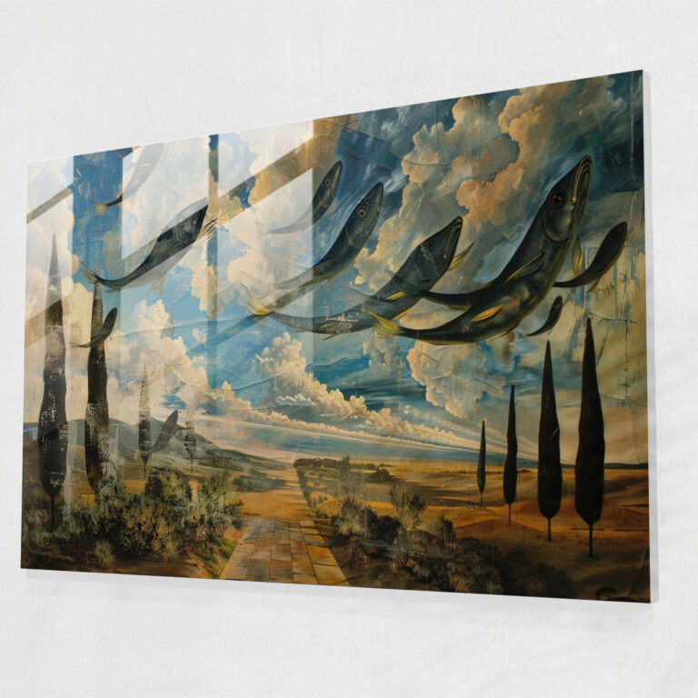 Floating Fish Landscape Glass Wall Art - Salvador Dali, Salvador Dali, Glass Wall Art, Modern Art
