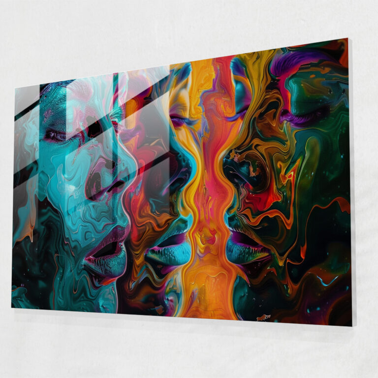 Vibrant Melting Faces Glass Print - Salvador Dali, Modern Art, Glass Print, Salvador Dali