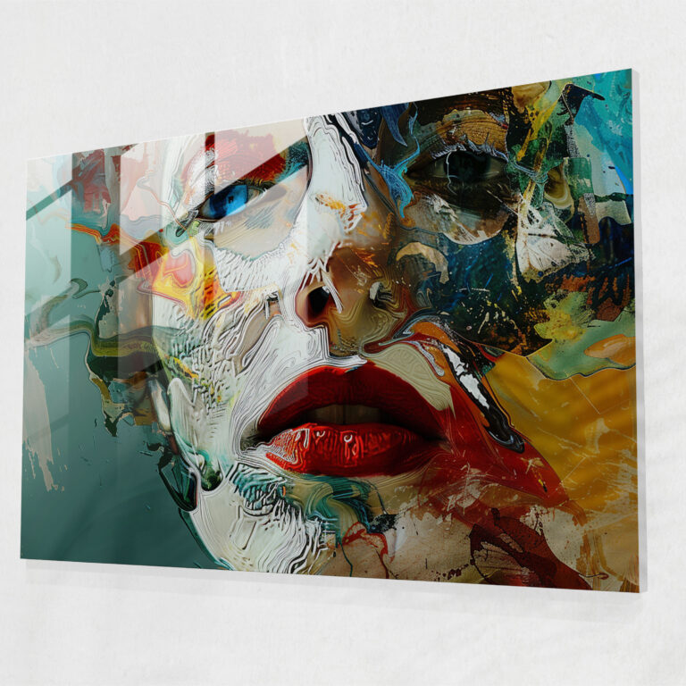 Abstract Distorted Portrait Glass Print - Salvador Dali, Home Decoration, Glass Art, Modern Art