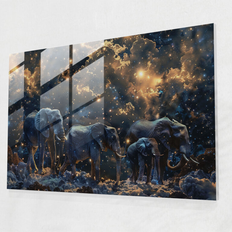 Salvador Dali Glass Print - Cosmic Elephants - Salvador Dali, Glass Wall Art, Modern Art, Glass Print