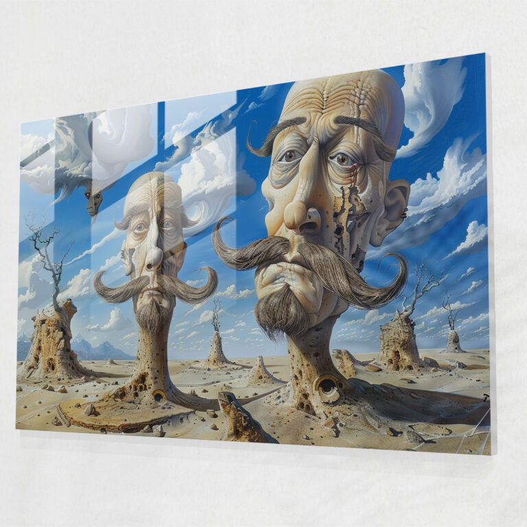 Whimsical Mustached Figures Glass Art - Salvador Dali, Glass Art, Salvador Dali, Desert Setting