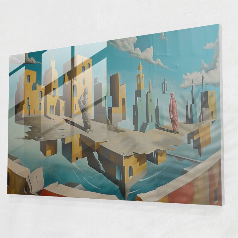 Enigmatic Cityscape Glass Print - Salvador Dali, Enigmatic Figures, Wall Decoration, Glass Print
